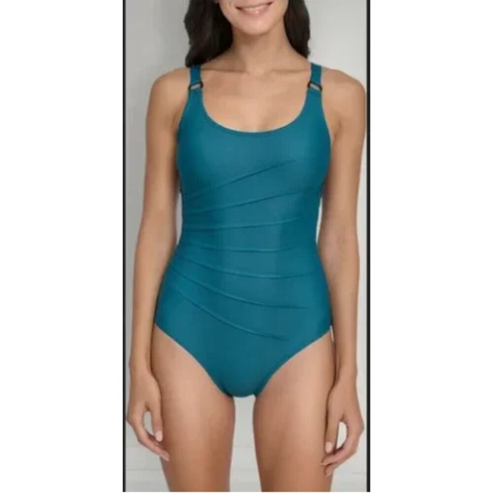 DKNY WOMENS SIZE XLARGE ONE PIECE STARBURST SWIMSUIT DEEP TEAL NEW
